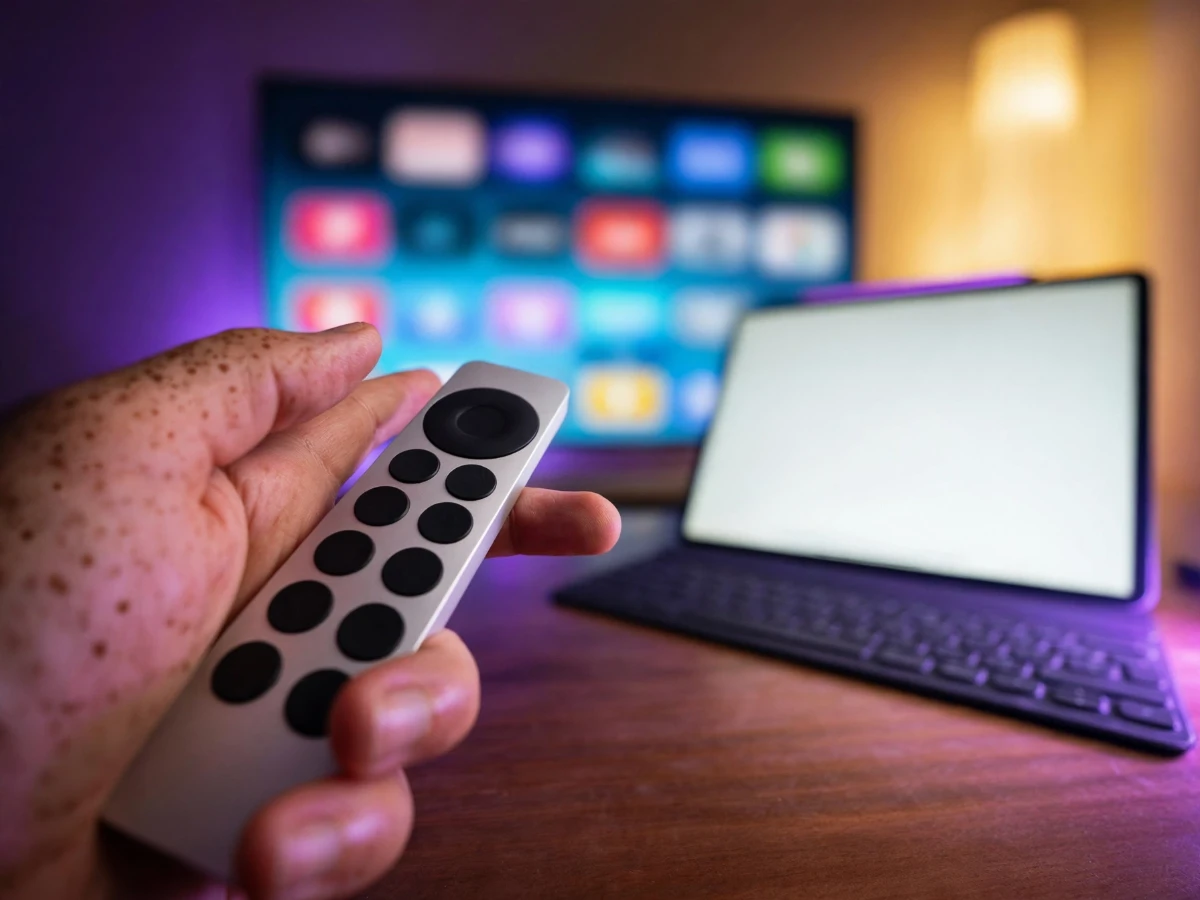 Person setting up a streaming device with a remote control